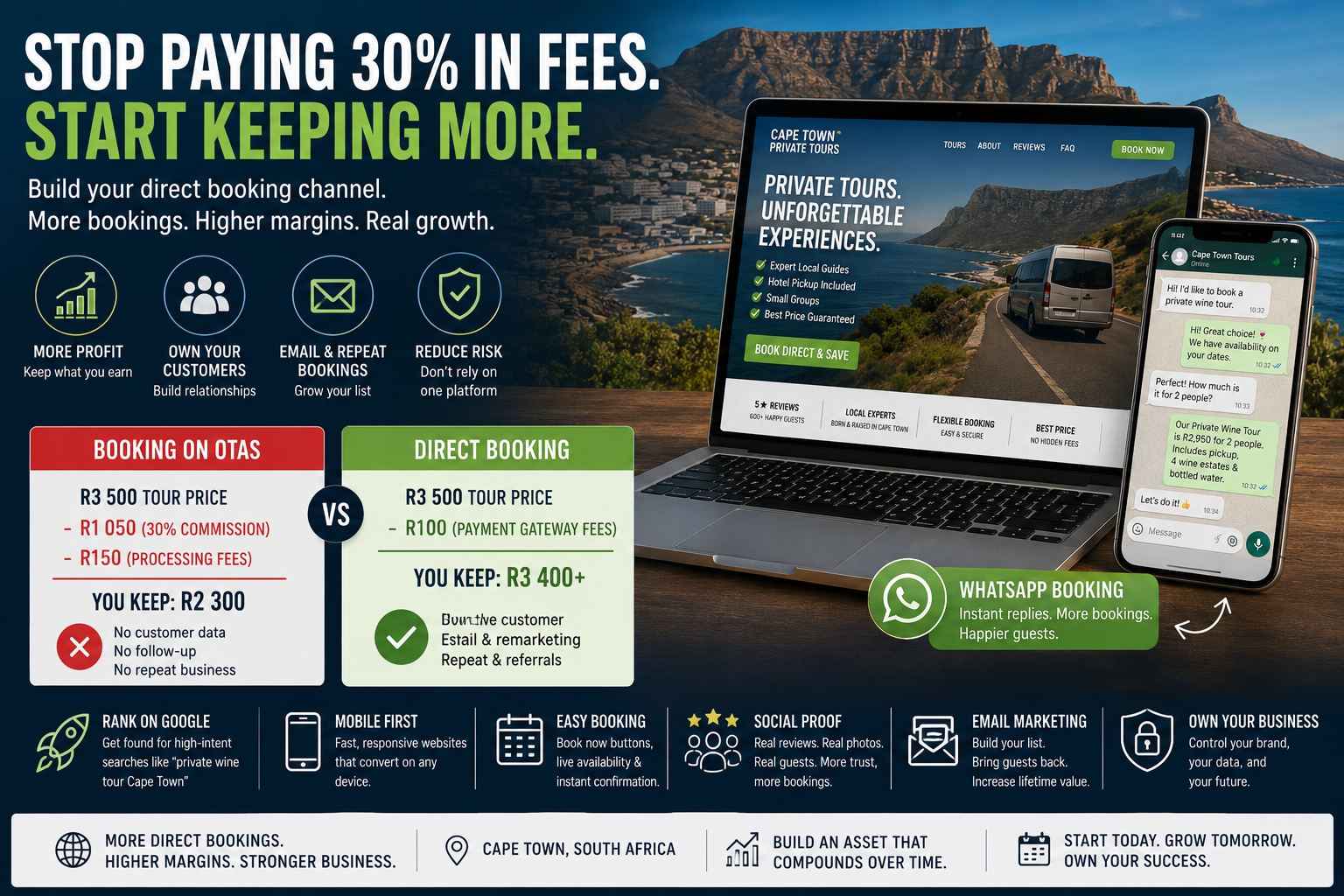 How to Get More Direct Bookings for Your Cape Town Tour Business in 2026 (Without Paying OTA Commission)
