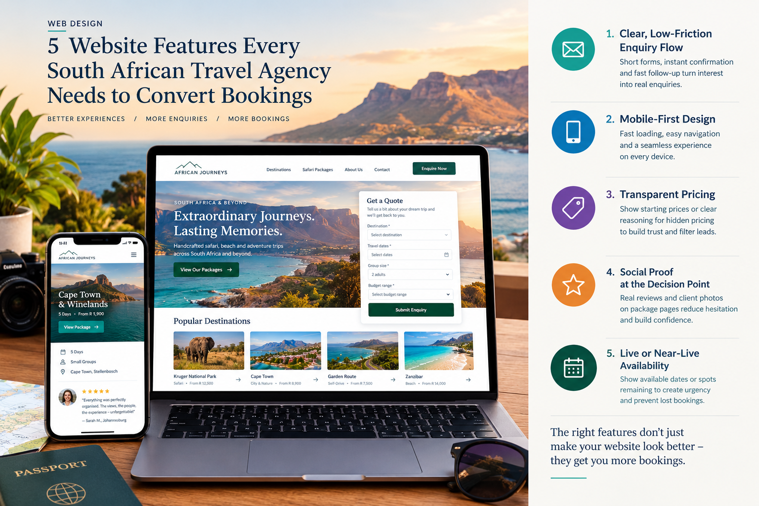 5 Website Features Every South African Travel Agency Needs to Convert Bookings